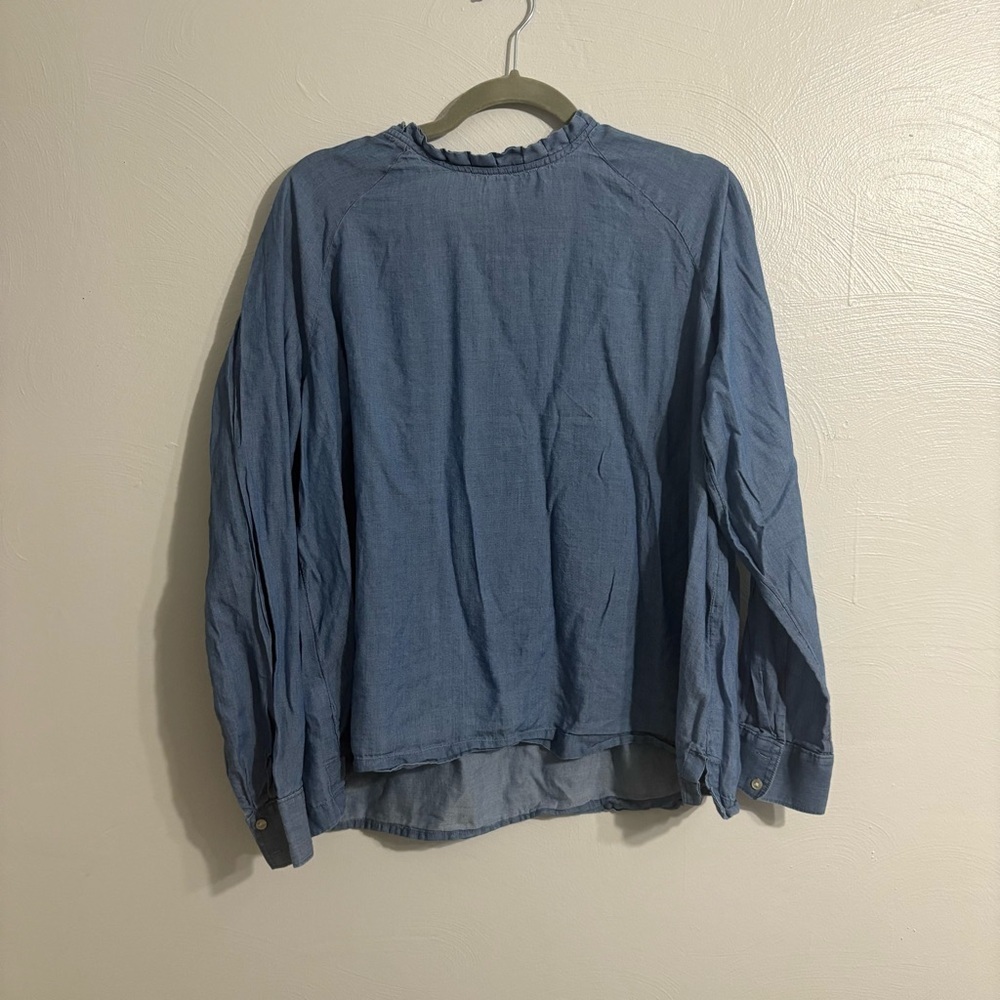 LOFT High Neck Light Blue Soft Denim Long Sleeve Top Shirt | Cotton Chambray XXL